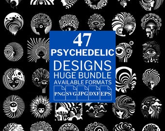 47 Psychedelic SVG Bundle - Unique Vector Files for Cricut and Silhouette, Psychedelic Clipart, Psychedelic Designs, 5 Available Format