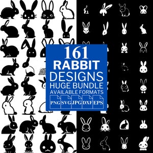 161 Rabbit SVG Bundle - Unique Vector Files for Cricut and Silhouette, Rabbit Clipart, Rabbit Head, Tattoo Designs ,5 Available Format