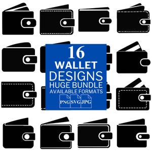 16 Wallet SVG Bundle - Einzigartige Vektordateien für Cricut und Silhouette, Wallet Clipart, Wallet Designs, 3 verfügbare Formate
