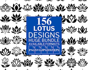 156 Lotus SVG Bundle - Unique Vector Files for Cricut and Silhouette, Lotus Clipart, Lotus Designs, 5 Available Format