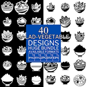 40 Salad Vegetable SVG Bundle - Unique Vector Files for Cricut and Silhouette, Salad Vegetable Designs, 5 Available Format