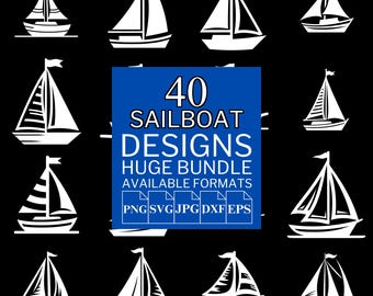 Segelbåt SVG-paket: 40 vektordesigner för Cricut och Silhouette (digital nedladdning)