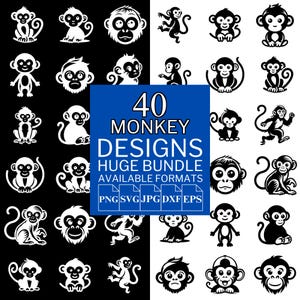 40 Monkey SVG Bundle - Unique Vector Files for Cricut and Silhouette, Monkey Clipart, Monkey Designs, 5 Available Format
