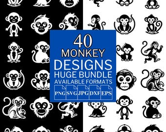 Monkey SVG Bundle: 40 Unique Vector Designs for Cricut & Silhouette (Digital Download