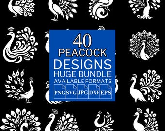 Paquete SVG de pavo real: diseños de imágenes prediseñadas vectoriales para Cricut y Silhouette