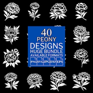 40 Peony SVG Bundle - Unique Vector Files for Cricut and Silhouette, Peony Clipart, Peony Designs, 5 Available Format