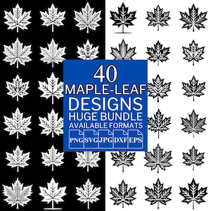Pacchetto SVG di 40 foglie d&#39;acero - File vettoriali unici per Cricut e Silhouette, Clipart di foglie d&#39;acero, Disegni di foglie d&#39;acero, 5 formati disponibili