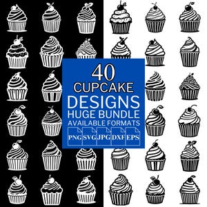 40 Cupcake SVG Bundle - Unique Vector Files for Cricut and Silhouette, Cupcake Clipart, Cupcake Designs, 5 Available Format