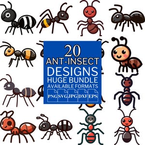 Pacote com 20 Formigas e Insetos SVG - Arquivos Vetoriais Exclusivos para Cricut e Silhouette, Clipart de Formiga e Insetos, Desenhos de Formiga e Insetos, 5 Formatos Disponíveis