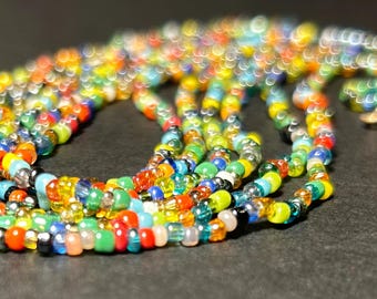Boho Colorful Seed Bead Necklace - Extra Long Layering, Wrap Bracelet
