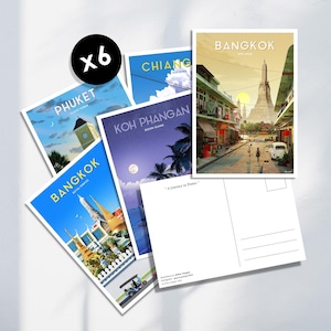 6 Postkarten Set: Eine Reise in Postern. Thailand, Chiangmai, Bangkok, Koh Samui, Koh Tao, Krabi...
