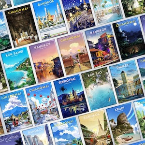 Ímãs: Uma jornada em pôsteres. Tailândia, Chiangmai, Bangkok, Koh Samui, Koh Tao, Krabi...