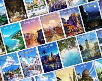 Magnets : A journey in Posters. Thailand, Chiangmai, Bangkok, Koh Samui, Koh Tao, Krabi...