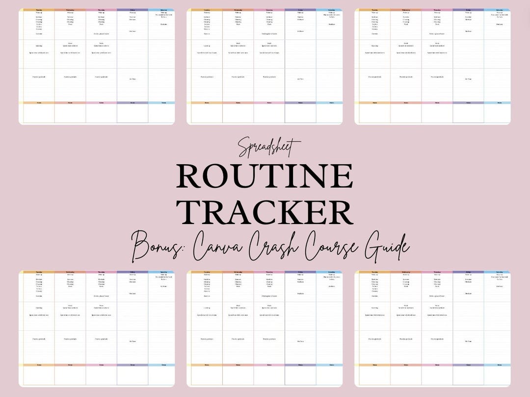 7 Day Routine Layout Routine Tracker Spreadsheet Digital Prints, 7 Day Schedule Rainbow ...