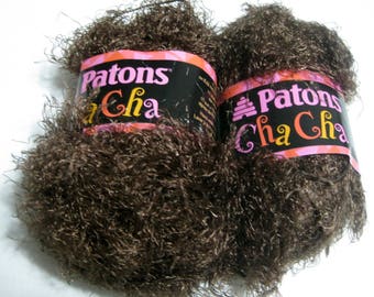 2 Skeins Patons Cha Cha Eyelash Yarn Soul Brown