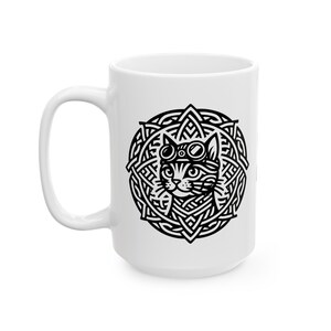 Black and White Celtic Steampunk Cats Mug, Cat Lover Gift, black cat mug, cat dad mug, cat mom mug, cat lover mug, Feline lover gift