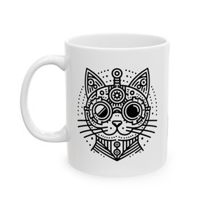Black and White Celtic Steampunk Cats Mug, Cat Lover Gift, black cat mug, cat dad mug, cat mom mug, cat lover mug, Feline lover gift
