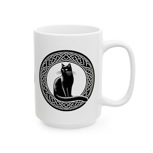 Black and White Celtic Cats Patterned Mug, Cat Lover Gift, black cat mug, cat dad mug, cat mom mug, cat lover mug, Feline lover gift
