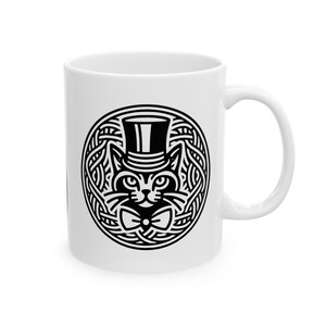Celtic Cats Patterned Mug, Cat In Hat, Cat Lover Gift, black cat mug, cat dad mug, cat mom mug, cat lover mug, Feline lover gift