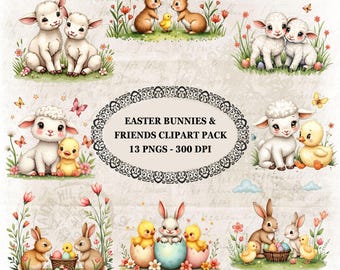 Easter Bunny Clipart, Spring Animals Clipart, Easter Chicks & Lambs, Garden Scene, DIY Easter Crafts, Easter Invitations, Easter Cards