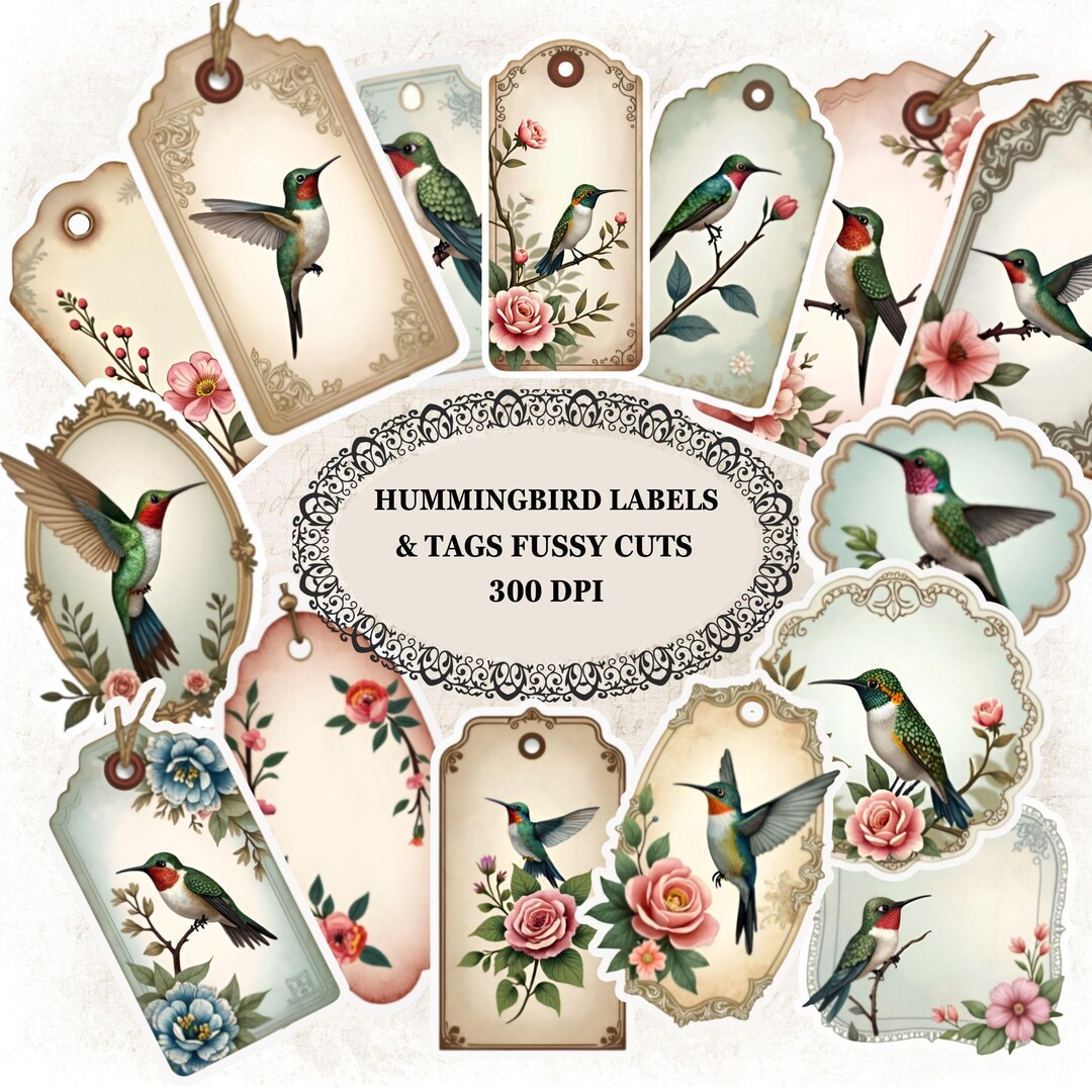Vintage Hummingbird Fussy Cuts, Junk Journal Tags & Labels ...