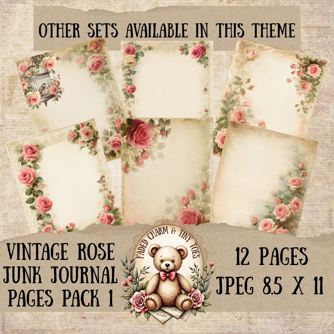 Vintage Rose Junk Journal Pages | Printable Journal Kit | Shabby Chic ...