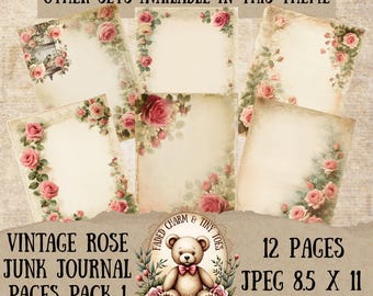 Vintage Rose ongewenste dagboekpagina's | Afdrukbare dagboekkit | Shabby-chic ephemera | Plakboekpapier met bloemen | Digitale download