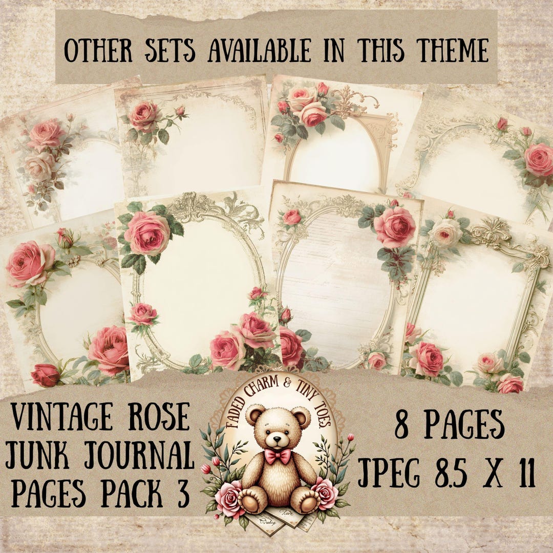 Vintage Rose Junk Journal Pages With Ornate Frames | Shabby Chic ...