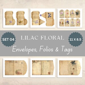 Lilac Floral Junk Journal, Lilac Floral Folios, Mini Envelopes & Tags, Lilac Floral Digital Papers, Paper Craft, Collage Sheet 11 x 8.5