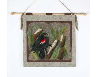 Felted Wall Hanging Red Wing Blackbird