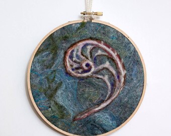 Round Felted Painting of a Nautilus Shell