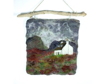 Wet Felted Wool Painting of a Scottish Cottage