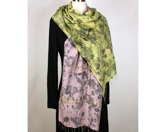 Eco Dyed Silk and Cotton Shawl Pink and Green