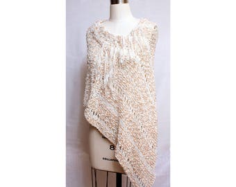 Poncho with Fringe in Cotton Blend Boho All Seasons