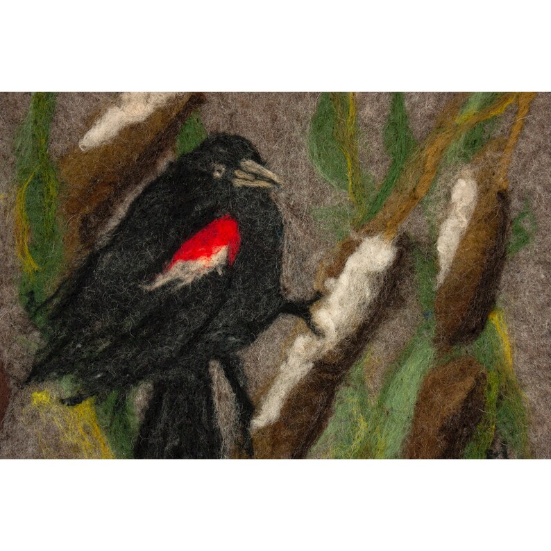 Felted Wall Hanging Red Wing Blackbird image 2