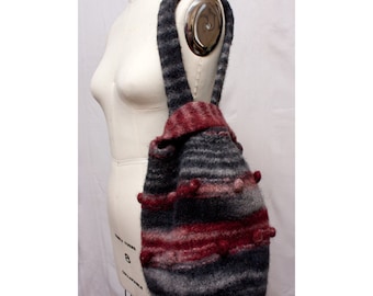 Felted Wool Bag Black and Red Sling Style