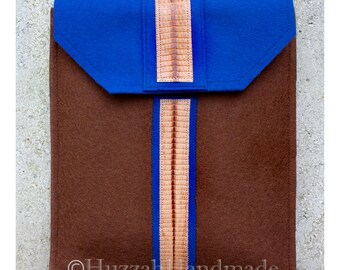 Blue and Brown Felt and Leather IPad Case
