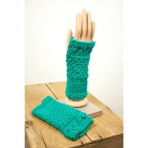 Fingerless Gloves Teal Merino Wool Blend image 1