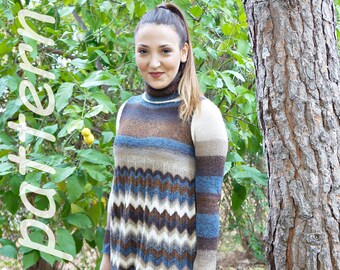 PDF knitting pattern, knitted dress, dress,womens knitted dress,knitted dress pattern,chevrons,stripes,long dress knitted,empire waist dress