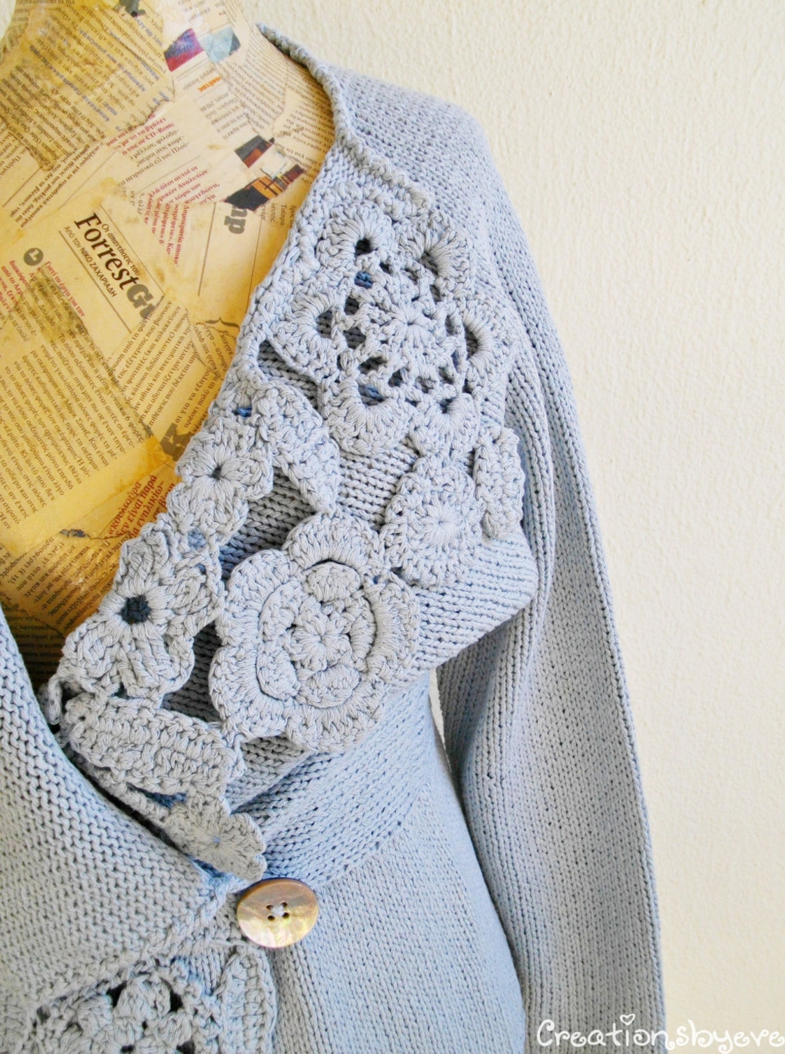 Silk Knitted Jacket With Crochet Embellishments Pattern Etsy