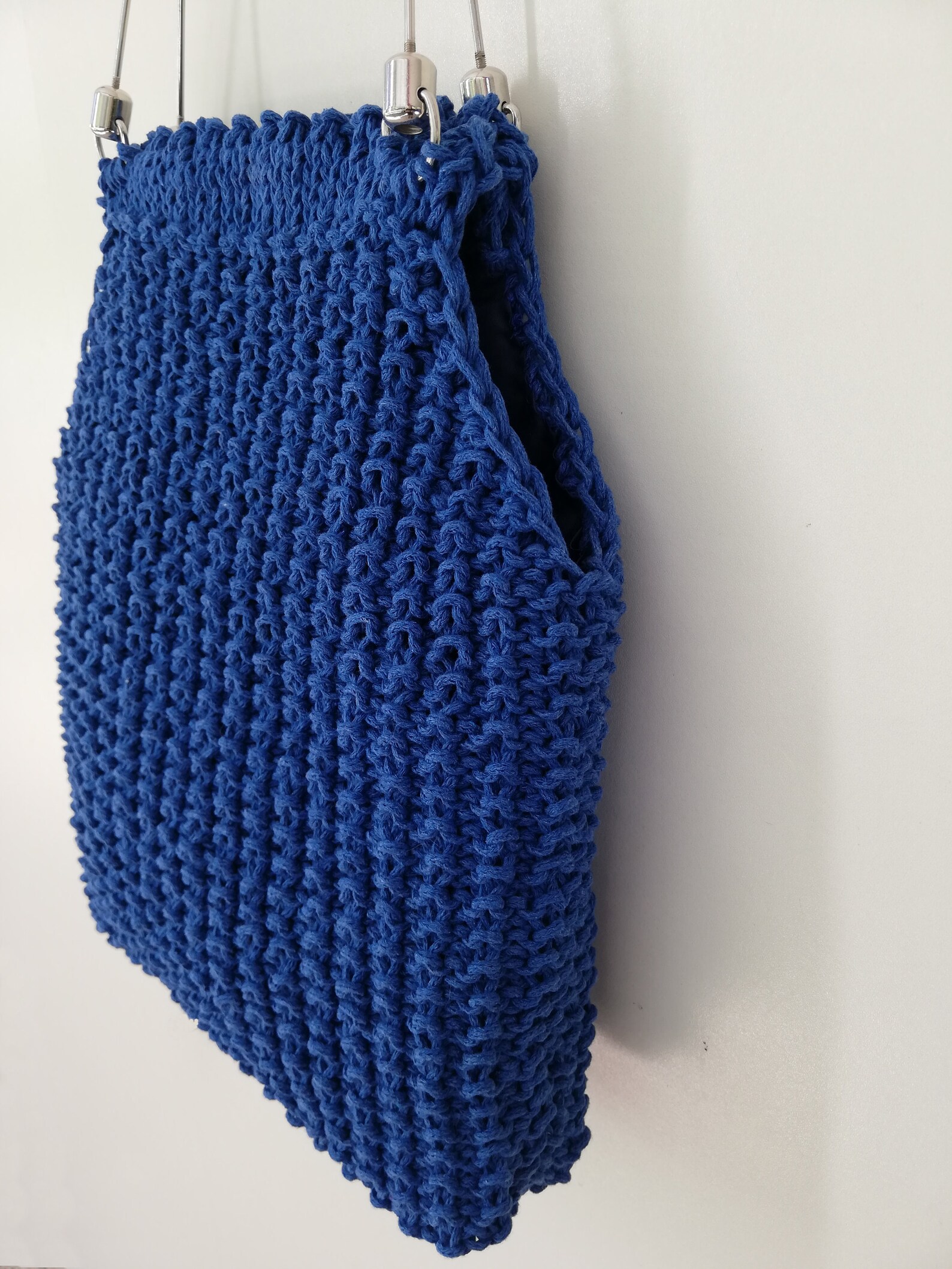 Every Day Knitted Textured Bagblue Metal Handles Medium Etsy