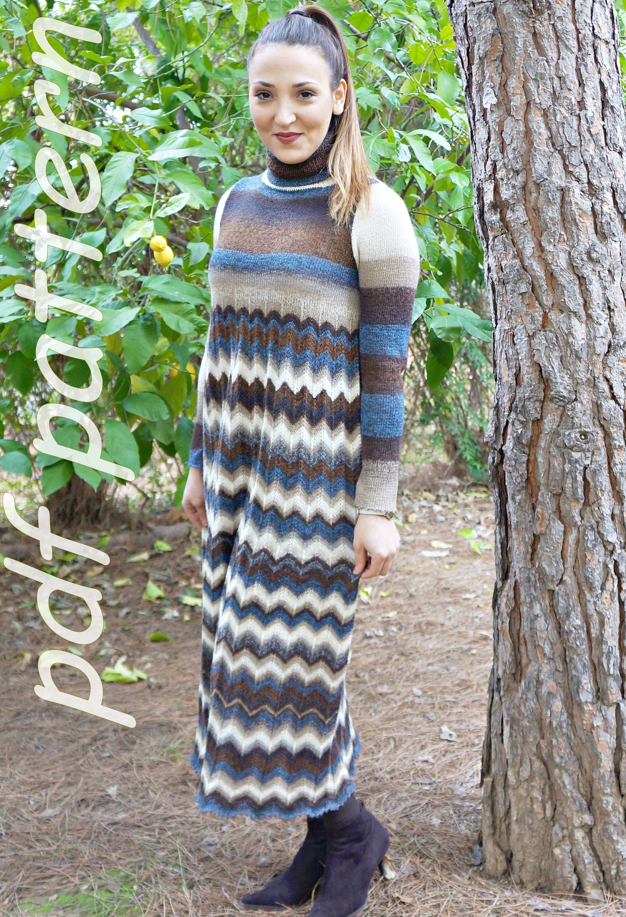 Chevron Knit Dress Pattern, Long Striped Design (PDF Pattern) - Etsy