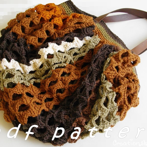 Striped crochet hobo market bag PDF pattern