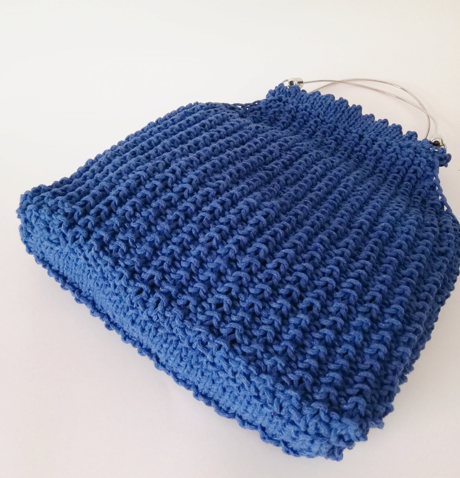 Every Day Knitted Textured Bagblue Metal Handles Medium Etsy