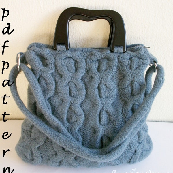 Teal-blue cabled handbag PDF pattern