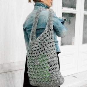 Large grey crochet hobo bag PDF pattern image 5
