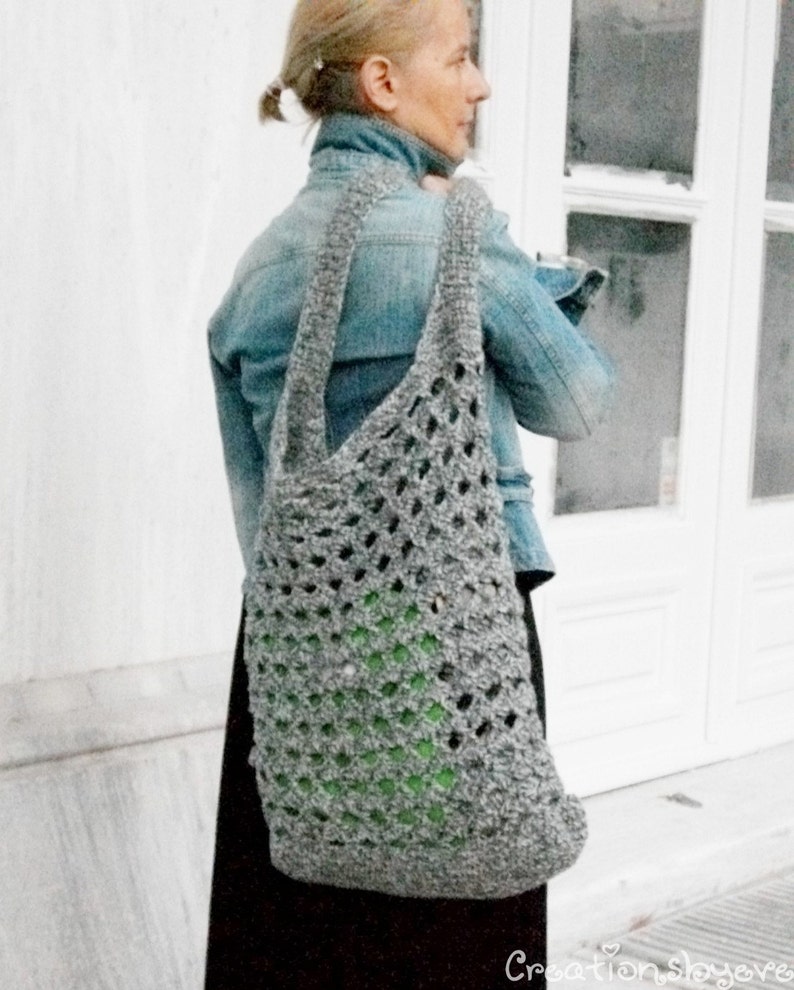 Large grey crochet hobo bag PDF pattern image 5