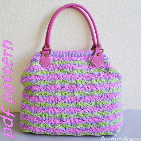 pdf pattern for knitted textured-striped bag