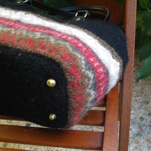 Knitted felted handbag black fair isle bordure, wool hand bag, black imitation leather handles, fair isle bordure, bag feet image 4