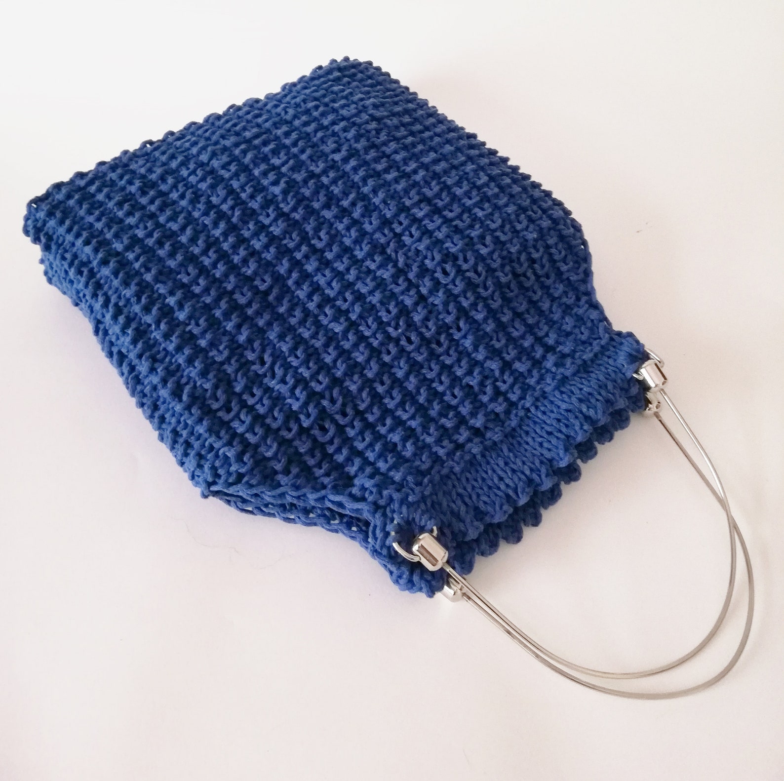 Every Day Knitted Textured Bagblue Metal Handles Medium Etsy